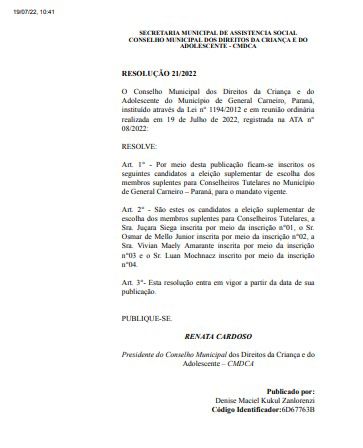 Eleição para Conselho Tutelar: confira a relação dos conselheiros.